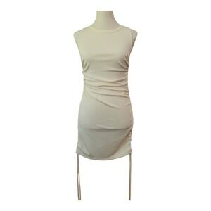 💕BTFBM Ribbed Bodycon Dress Casual‎ Stretch Sleeveless Ruched Size S Cream